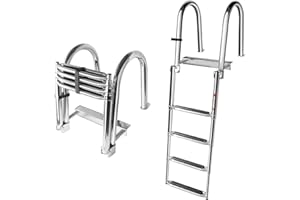 GLZXMQBP Échelle De Piscine pour Bateaux 4 Marches Bain/Pont Bateau, Échelle Yacht Échelles Ponton Flottantes Pliables avec Entrée Arrière Main Courante Bateau en Acier Inoxydable Pliantes