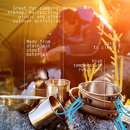 Bramble - Deluxe 10 Stück Camping Kochgeschirr Set, Edelstahl, unglaublich leicht & kompakt, zusammenklappbare Griffe mit einem einzigartigen verschachtelten Design - 5 Jahre Garantie – Bild 4