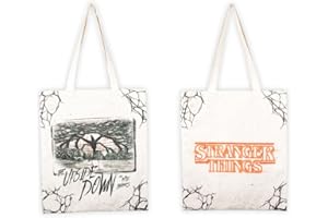 Konix Stranger Things Tote Bag Tasche mit langen Griffen, Biały - do góry nogami, 38 x 42 cm