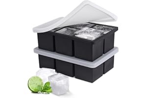 SLGOL Ice Cube Tray, Large Ice Cube Moulds for Easy Release, Large Silicone Ice Cube Tray with Lid for Freeze, Stackable Square Ice Tray for Cocktails Whiskey Juice Coffee 【6 Square 2 Pack】