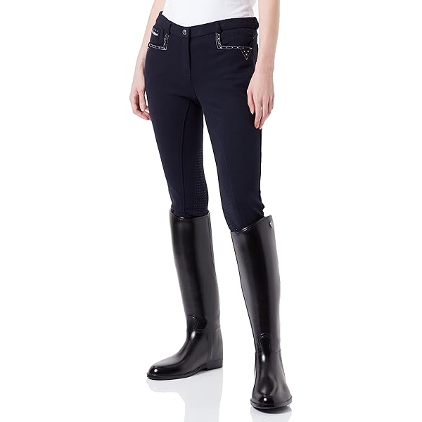 John Whitaker Women's Riding Tights - Stretchy Equestrian Tights With Knee Grips & Side Pocket
