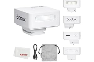 Godox IM20 mini flash Speedlite, GN15 con 7 livelli di potenza flash, CCT 6000 K ± 200 K con controllo ottico S1/S2 Compatibile con fotocamera Fuji/Sony/Nikon/Canon/Olympus (bianco)