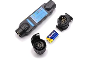 SUNDELY® 7 13 Pin 12V Caravan Trailer Tester Car Truck Towing Light Wiring Cable Circuit Connector Electrics Diagnostic Plug Socket Detector Tool Electrical Couplings + 2 Adaptor (With Battery)
