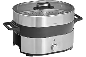 ‎WMF WMF Lono Hot Pot & Dampfgarer elektrisch 3,6l, chinesisches Fondue für 6 Personen, elektrische Dampfgarer, Dampfaufsatz für Dim Sum, Bao, Garkörbchen, 1700W, edelstahl matt