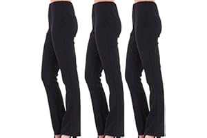 VR7 Ladies (Pack of 3) Stretch Bootleg Trousers Ribbed Women Bootcut Elasticated Waist Pants Work WEAR Pull ON Bottoms Plus Sizes 8-26