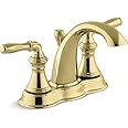 KOHLER 393-N4-PB Devonshire Centerset 4 inch Bathroom Faucet with Pop-Up Drain Assembly, 2-Handle Bathroom Sink Faucet, 1.2 gpm, Vibrant Polished Brass