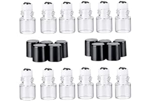 UPSTORE 12 Stück 1 ml Mini Klarglas Roll-on Flaschen leer nachfüllbar ätherisches Öl Glas Roller Ball Flasche Parfüm Lipgloss Kosmetik Proben Fläschchen Behälter mit schwarzer Kappe