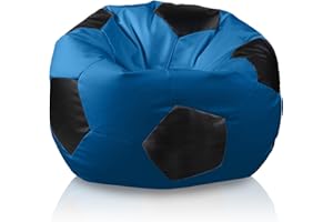 Bepouf - Poltrona a Sacco Pallone Calcio in Ecopelle con Imbottitura in Palline di Polistirolo, Poltrona a Sacco adatta per Camera e Salotto - Dimensione Grande 90x55, Colore Blu e Nero