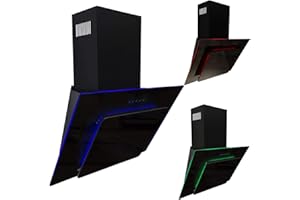 SIA AGE61BL 60cm Black Glass Angled Kitchen Cooker Hood Chimney Extractor Fan With Red Blue And Green LED Edge Lit Mood Lighting