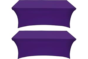 Utopia Kitchen 2 Paquet de Manteles Rectangulares de Poliéster (6 pies - 183 cm) Elásticos de Spandex, Cubre Mesas para Bodas, Bares, Artesanías, Exposiciones (Púrpura)