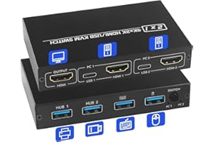 EFFDRDFS KVM Switch 2 PC 1 monitor, KVM Switch HDMI 4K @30Hz, condivisione di tastiera wireless, mouse, stampante, con 2 cavi USB 2.0