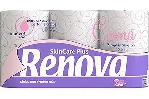 RENOVA Skin Care Plus Papel Higiénico Decorado Perfumado, 6 Unidades (Paquete de 1)