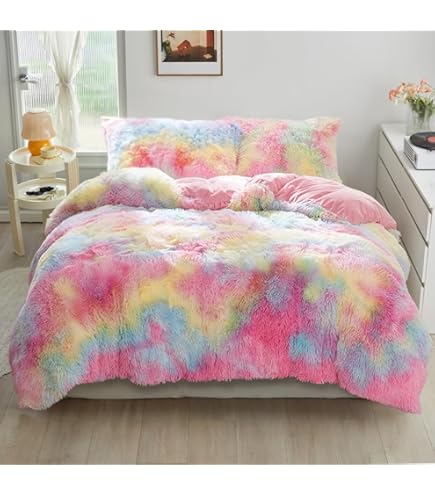 Lanqinglv Pluche beddengoed, 135 x 200 cm, kunstbont, wit, wollig, winterbeddengoed, warm, behaaglijk, flanel, fleece, kasjmier, touch flanel, dekbedovertrek met ritssluiting en 1 kussensloop 80 x 80