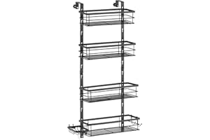 SHINOSKE Etagere Douche Panier de Douche sans Percage, Panier De Douche Suspendu en Acier Inoxydable sur La Porte 4 Niveaux, Etagere Rangement de Salle de Bain avec Crochets/Plateau de Savon - Noir