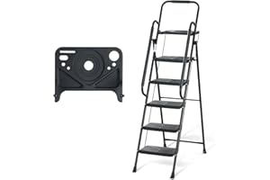 EPROSMIN 5 Step Ladder with Safety Handrails, 150 kgs Folding Step Stool with Tool Tray and Wide Non-Slip Pedal for Home, Kitchen, Pantry, Closets, Office Use (5-Step)
