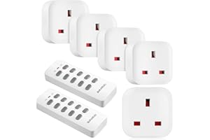 SURAIELEC Remote Control Plug Socket UK, 100Ft Wireless Light Switch, 13A/3120W Heavy Duty Remote Control Plug, Energy Saving Sockets for Home and Mobility Needs, 5-Socket with 2 Remotes