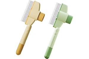 JYINELX 2Pcs Flea Comb for Dogs Pet Spray Hair Cat Flea Comb with Hair Removal Button Dog Combs for Grooming Pet Hair Remover for Short Long Curly Hair (Yellow And Green)
