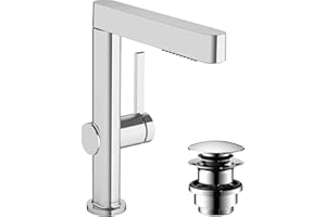 hansgrohe mitigeur de lavabo Finoris, robinet lavabo 230 mm avec douchette extractible, 2 jets, avec bonde Push-Open, chromé, 76063000