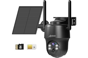 ANRAN 4G LTE Telecamera Solare con SIM Scheda, 2K Telecamera Esterno Senza WIFI, 360° PTZ Telecamera con Pannello Solare Batterie+Scheda SD, Visione Notturna a Colori, Rilevamento PIR, IP66, G1 Nero