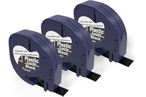 Madhurlabels Cintas de Etiquetas Compatible para Dymo Letratag Plastico LT-335 12mm x 3m,Recambios Dymo Cinta Negro LT-335 para Etiquetadoras Dymo LT-100H LT-100T LT-110T QX 50 XR XM