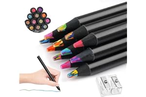 VAKTOP Rainbow Pencils, 12 PCS Colouring Pencils for Children with Pencil Sharpener, Jumbo Mixed Core Coloured Pencil, Wooden Assorted Colours Colouring Pencil For Drawing Stationery, Coloring, Sketching
