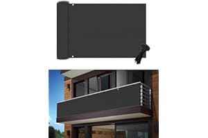 POYEE Brise-vue noir de 0,9 x 3 m - Protection UV - Résistant aux intempéries - Imperméable - Pour extérieur, terrasse, appartement, cour, porche, terrasse - Avec attaches zippées