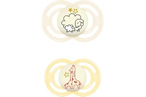 MAM Perfect Night Confezione Doppia Succhietto 16+ Mesi (Set da 2), Ciuccio MAM 16 36 mesi silicone che si illumina al buio, 2 accessori neonato per lo sviluppo orale con porta ciuccio, Giallo/Neutro