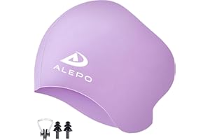 Alepo Badekappe Damen Lange Haare, Hochelastische Dicke Silikon Schwimmkappe Damen Herren Unisex Erwachsene, Badehaube Bademütze mit Ohrstöpseln Nasenclip, Halten Sie Ihr Haar Trocken