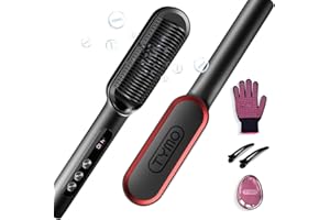 TYMO Hair Straightener Comb Plus - Hair Straightening Brush & Iron with Nano Titanium Coating for Even Heat, 9 Temperature Settings & LED Screen, Professional Hair Tools for Styling