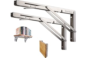 DOMI PRO Folding Shelf Brackets 24 Inch Heavy Duty Stainless Steel Collapsible Wall Mounted Shelf for DIY Bracket,Folding Bench,Work Table, Space Saving Max Load 500lb 2pcs with Screws