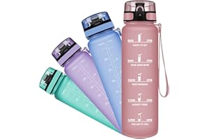 Grsta Botella Agua - Botella de Agua Deportes 1L Botella Deportiva Tritan de Plástico Sin BPA con Filtro & Marcador de Tiempo para Niños y Adultos, Hogar y Exterior