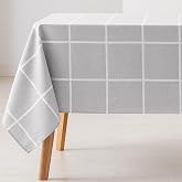 GAMUSI Stain Resistant Rectangular Table Jacquard Checks Waterproof 140 x 180 cm, Fabric Touch, Light Grey