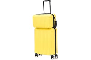 R.Leone Valigia Ryanair 55x40x20 cm+ 40x20x25 cm Set 2 Pezzi Trolley Bagaglio a mano 4 Ruote e Beauty Case in ABS 2208 (Giallo, Set 2 Pezzi S+XS)