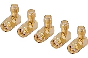 Walfront 5 szt. SMA męskie do żeńskiego kątowe 90-stopniowe złącze adaptera, SMA męskie i żeńskie złącze koncentryczne RF do anteny Wi-Fi, koncentryczny RF, kabel przedłużający