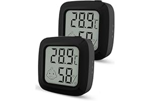 PITASHA Termómetro Higrómetro Digital de interior Mini, Medidor de Temperatura para Medición de Temperatura y Humedad del Casa Ambiente, con ℃/℉ seleccionable, parte posterior magnética (negro - 2 piezas)