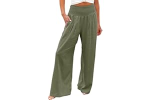 RUITOTP Pantalon Femme Grande Taille Pantalon Fluide Oversized Elastique Pantalon Décontractée High Waisted Plaine Pantalons Randonnée avec Poches Pantalon Tailles