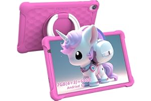 Kids Tablets BENEVE 10 Inch Tablet for Kids 7GB(4+3 Expand) RAM+64GB/1TB ROM Android 13 Tablet for Toddler with Case,WiFi,Bluetooth,Dual Camera,Parental Control, Google Play Store Pre Installed (Pink)