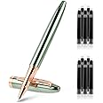 Amaxiu Metal Black Fountain Pen Set, 0.38mm Fine Nib Fountain Pen with 10 3.4mm Ink Cartridges and 1 Converter Smooth Writing Luxury Calligraphy Pen Office School Supplies Gift(Green)
