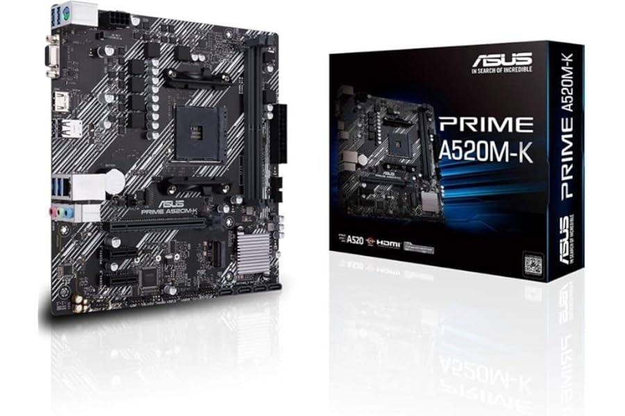 Amazon listing image: ASUS Prime A520M-K (AMD AM4 DDR4 Socket for AMD Ryzen 5000/5000 G/ 4000 G/ 3000) Micro ATX…