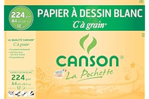 CANSON 'C' à Grain - Pochette 12 feuilles de papier dessin blanc A4 - 224g/m²