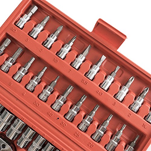 AUSERO Steckschlüsselsatz 1/4″ Zoll, 46-teilig Werkzeugkoffer Ratschenschlüssel Sechskant Steckschlüsseleinsatz - 3