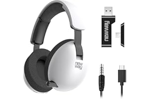 NEWWAY NH251 Casque Audio sans Fil - Microphone rétractable - Triple Mode WiFi 2.4 GHz/BT/Jack 3.5mm - Récepteur USB/USB-C, pour PC,Ordinateur Portable,Smartphone,Consoles,Tablette et Mac (Blanc)