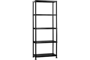 Easy Shopping ® 4/5 Tier Black Heavy Duty 60CM Wide Plastic Shelving Unit Storage Organised Garage/Home/Pantry Racking Shelf Shelves Workbench Workman Bays Racking Tools Paint (Black, Extra Large, 5)