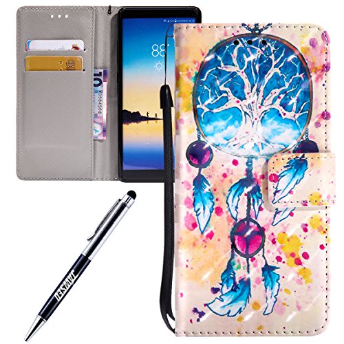 For Samsung Galaxy Note 8 case,Feeltech JAWSEU Samsung Galaxy Note 8 PU leather Wallet Flip Cover Multi Function Card Slots Protective Cases with Cute Animal & Colourful Pattern Design [Stand Function][Magnetic Closure] Flip Folder Card Holders Money Pouch Smart Phone Cover with Hand Strap for Samsung Galaxy Note 8 - Campanula