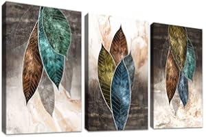 HALFLEMART 3 Pcs Cadre en bois Impression sur Toile Feuilles mortes abstraites Mur Art Image sur Toile Peinture Tableau Decoration Murale Salon Chambre Maison Décorations Prêt À Accrocher 150x70cm(20"x28"x3pcs)