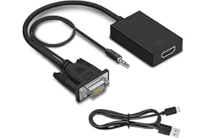 HUGWAIT VGA to HDMI Adapter with Audio 1080P, Unidirectional Converter Cable 15 cm, Male to Female with Charging Cable, Compatible with Laptop, PC, Monitor, TV Box, Projector, HDTV