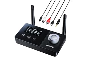 SOOMFON Bluetooth 5.3 sändarmottagare, 3-i-1 Bluetooth-ljudadapter med AUX 3,5 mm/RCA/Optisk, Dubbel anslutningsadapter, sänd