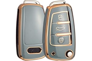 HIBEYO Funda para Llave de Coche Compatible con Audi Plegable, Funda Protectora de TPU para Audi A1 A3 A4 A6 Q3 Q5 Q7 RS6 S3 R8 TT (Azul y Dorado)