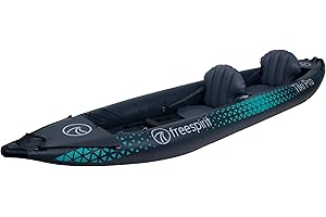 Freespirit Tiki Pro Dropstitch Hybrid Inflatable Kayak Set for 2 People with 2 Paddles, 2 Fins, Pump and Carry Bag, Puncture-resistant, Suitable for Lakes, Rivers, and Oceans, Water Sports, 12ft