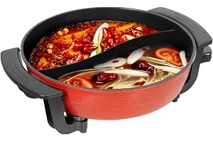 Food Party Hot Pot elektrisk 6 l, 1 360 W hotpot-gryta med 5 temperaturnivåer, kinesisk hotpot elektrisk gryta för stekning, matlagning, bräsering, non-stick-beläggning